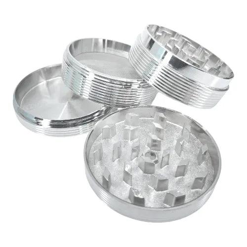 BlazeBuster Herb Mill Grinder - 4 Piece Silver 63mm Open Layered | Dry Herb Vaporiser Accessories | Vape World Australia
