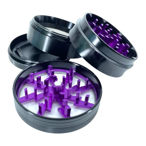 FlashFusion Herb Mill Grinder - 4 Piece Purple 63mm Open Layered | Dry Herb Vaporiser Accessories | Vape World Australia