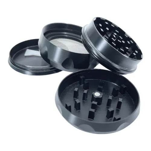 KushKrusher Herb Mill Grinder - 4 Piece Black 63mm Open Layered | Dry Herb Vaporiser Accessories | Vape World Australia